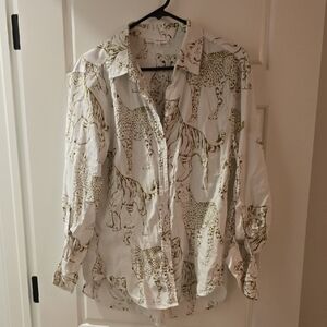 White Animal Print Shirt Linen